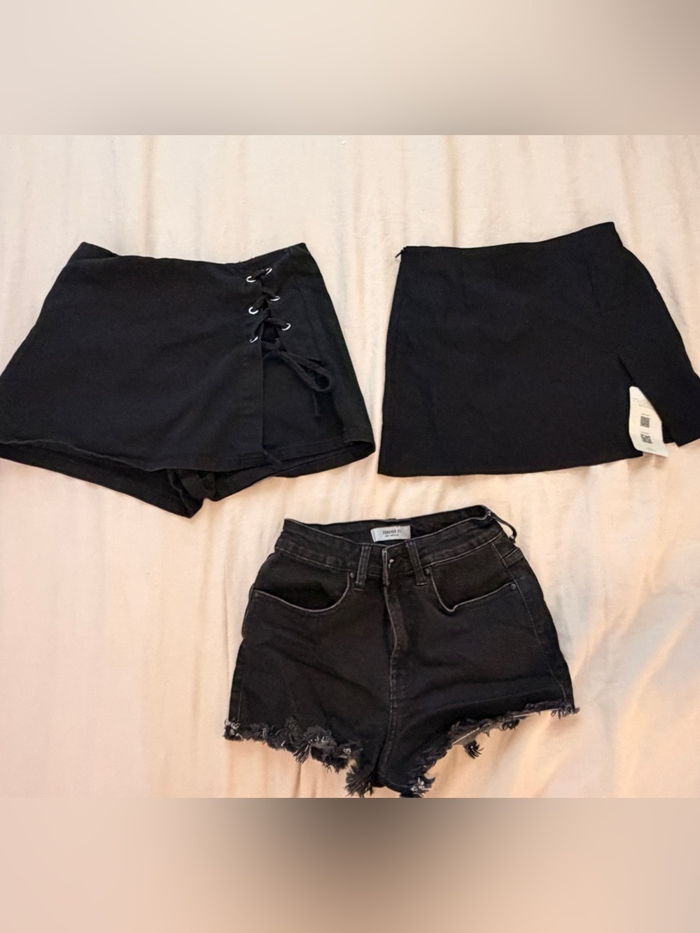 Women's Black Bottoms Bundle — Skort, Mini Skirt, Distressed Denim Shorts